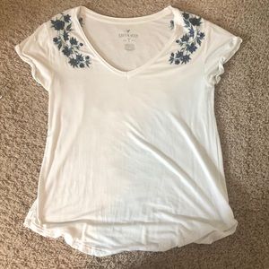 Flower Embroidered American Eagle Short Sleeve
